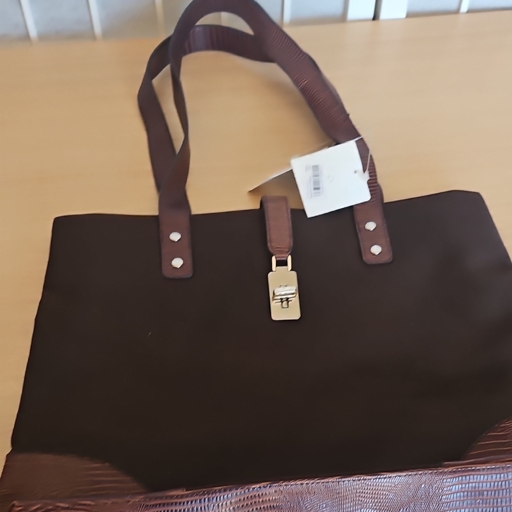 Liz Claiborne Brown and Black Tote with Silver Lock